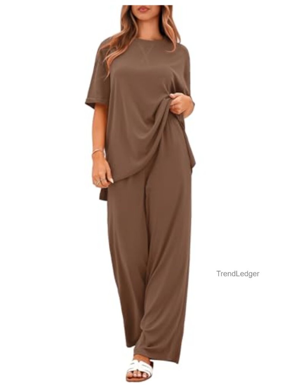 Women's 2 Piece Ribbed Knit Lounge Set Oversized Travel Outfit